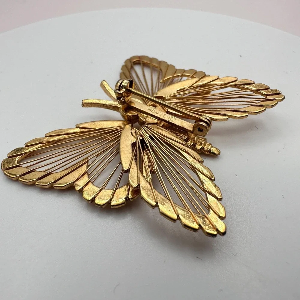 Vintage‎ 80s Gold Tone Wire Mesh Wing Butterfly Brooch Statement Pin Jewelry Y2K